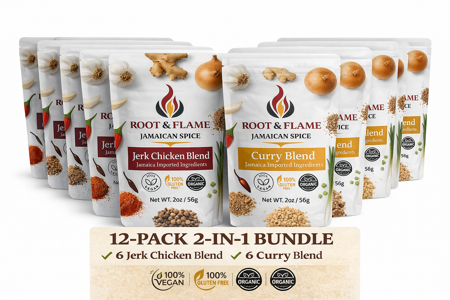 Root & Flame 2 Pack 2-in-1 (Curry, Jerk Chicken)