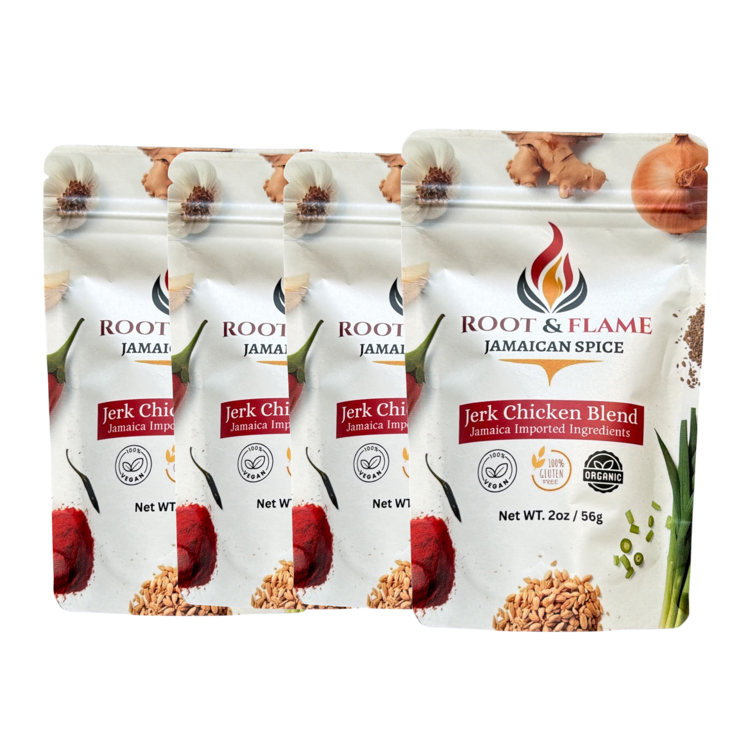 Root & Flame Bundle of 16 Pack 4-in-1 (Curry, Oxtail, Jerk Chicken, Jerk Pork)