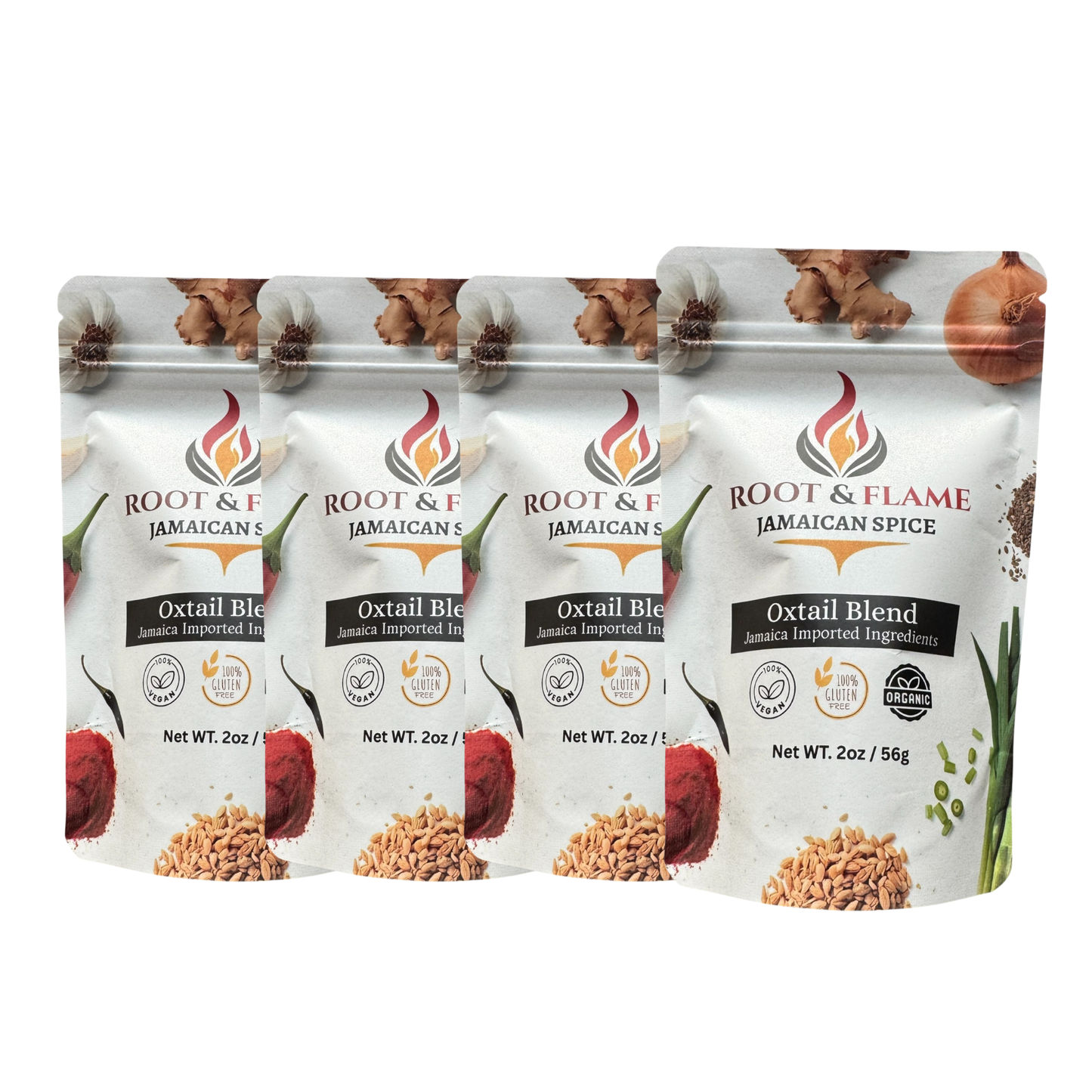Root & Flame Bundle of 16 Pack 4-in-1 (Curry, Oxtail, Jerk Chicken, Jerk Pork)